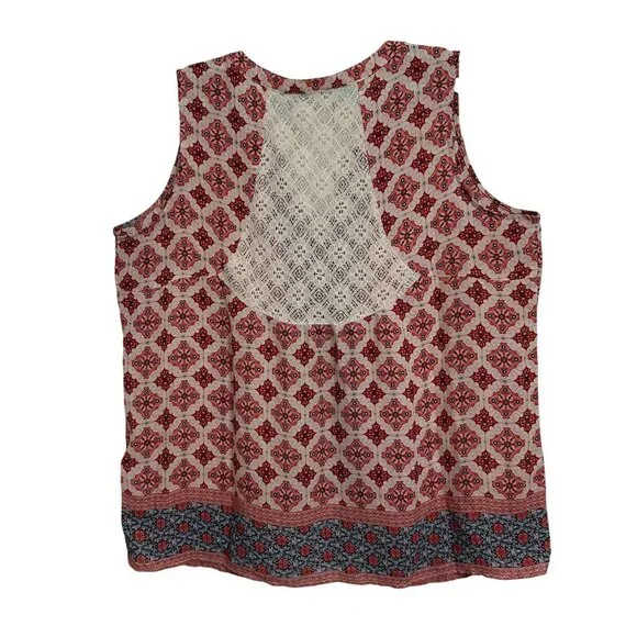 Westport 1962 Red & Blue Button-Down Tank Top Lace Back Panel Womens Sz 2X BOHO - Picture 2 of 7